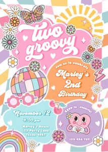 Invitation Birthday Groovy Colorful Two Groovy 0524 design preview