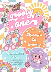Invitation Birthday Groovy Colorful Groovy One 0524 design preview