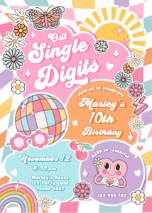 Invitation Birthday Groovy Colorful Out Single Digits 0524 design preview