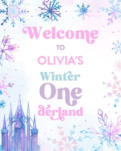 Welcome Sign Watercolor Snowflakes Winter Onederland Castle 0518 design preview