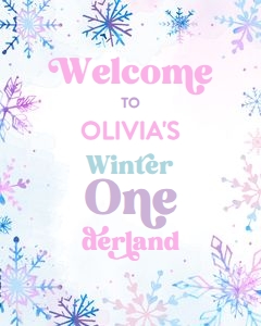 Welcome Sign Watercolor Snowflakes Winter Onederland 0518 design preview