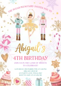 Birthday Invitation Nutcracker Sweets Gold Ballerina Pink 0352 design preview