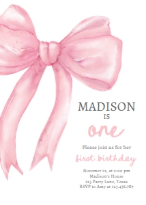 Birthday invitation Pink Bow One 0527 design preview