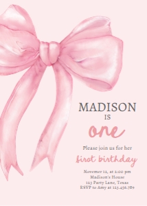 Birthday invitation Pink Bow One 0527 Pink design preview