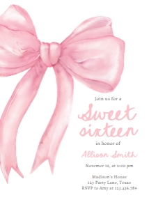 Birthday invitation Pink Bow Sweet Sixteen 0527 design preview