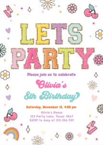 Invitation Birthday Patch Letters Lets Party White 0528 design preview