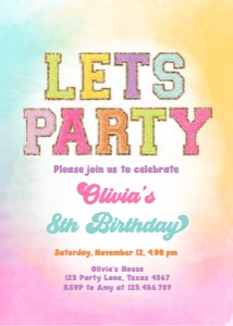 Invitation Birthday Patch Letters Lets Party Colorful 0528 design preview