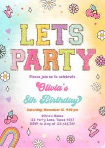 Invitation Birthday Patch Letters Lets Party Colorful Doodles 0528 design preview