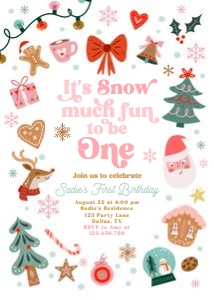 Birthday Invitation Christmas Elements Snow Much Fun 0529 design preview
