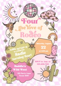 Birthday Invitation Retro Cowgirl 0519 Four The Love Bold V2 design preview
