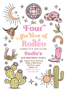 Birthday Invitation Retro Cowgirl 0519 Four The Love Bold design preview