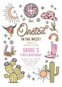 Birthday Invitation Retro Cowgirl 0519 Oneted in the West design preview