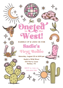 Birthday Invitation Retro Cowgirl 0519 Oneted in the West Bold design preview