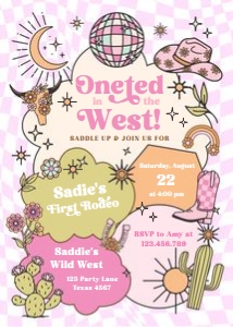 Birthday Invitation Retro Cowgirl 0519 Oneted in the West Bold v2 design preview