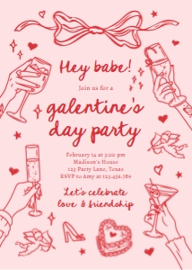 Galentines Invitation Cocktails Pink 0530 design preview
