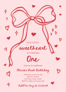 Birthday Invitation Sweetheart Pink Bow 0530 design preview