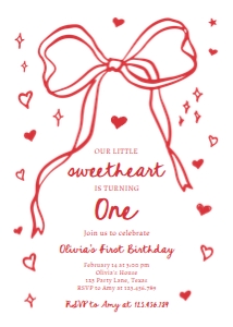 Birthday Invitation Sweetheart White Bow 0530 design preview