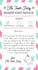 Tooth Fairy Missed Visit Notice Pink Teal 0526 design preview