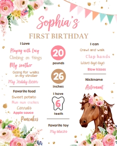 Birthday Milestone Sign Horse Brown 0408 design preview