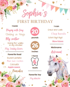 Birthday Milestone Sign Horse White 0408 design preview