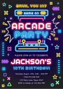 Birthday Invitation Arcade Party Boy 0535 design preview