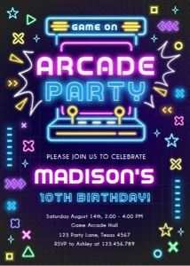 Birthday Invitation Arcade Party Girl 0535 design preview