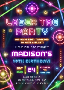 Birthday Invitation Laser Tag Party Girl 0536 design preview