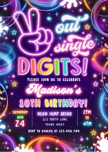 Birthday Invitation Neon Glow Single Digits Girl 0537 design preview