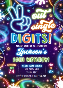 Birthday Invitation Neon Glow Single Digits Boy 0537 design preview