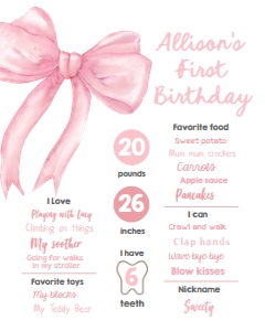 Birthday Milestone Sign Pink Bow 0527 design preview