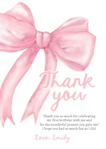Thank You Card Pink Bow 0527 design preview