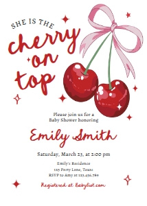 Baby Shower Invitation Cherry on Top Pink Back 0539 design preview