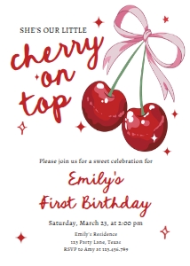 Birthday Invitation Cherry on Top First Pink Back 0539 design preview