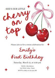 Birthday Invitation Cherry on Top First Pink Back Picture 0539 design preview