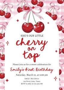 Birthday Invitation Cherry on Top First Gingham 0539 design preview