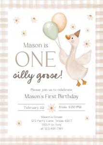 Birthday Invitation Silly Goose Neutral 0540 design preview