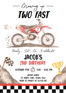 Birthday Invitation Dirt Bike Red Two Fast 0542 design preview