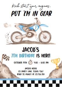 Birthday Invitation Dirt Bike Blue Kick Start 0542 design preview