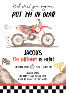 Birthday Invitation Dirt Bike Red Kick Start 0542 design preview