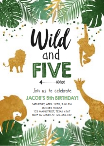 Birthday Invitation Safari Animals Wild Five 0016 Boy design preview