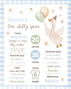 Birthday Milestone Sign One Silly Goose Blue 0540 design preview
