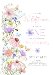 Birthday invitation Little Wildflower 0543 Pink Purple design preview