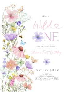 Birthday invitation Wildflower Wild One 0543 Pink Purple design preview