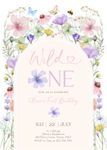 Birthday invitation Wildflower Wild One 0543 Pink Purple Arch design preview
