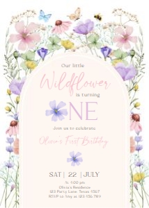 Birthday invitation Little Wildflower 0543 Pink Purple Arch design preview