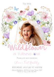 Birthday invitation Wildflower 0543 Pink Purple Arch Photo design preview