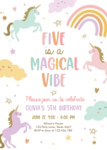 Birthday Invitation Unicorn Simple Five Magical Vibe 0426 design preview