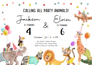Birthday Invitation Calling All Party Animals Joint v2 0482 design preview