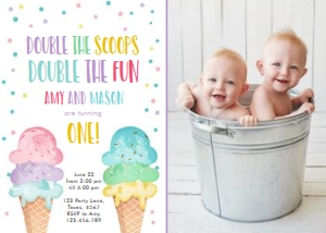 Birthday Invitation Ice Cream Twin Double the Scoops Photo 0243 design preview