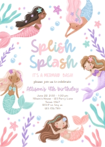 Birthday Invitation Mermaid Splish Splash 0546 design preview